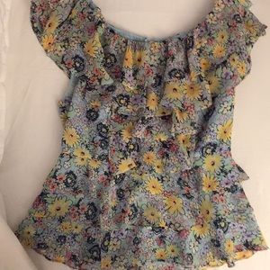 Anthropologie Odille Floral Ruffle Silk Blouse